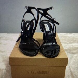 Steve Madden Glossy Black Strappy Heels